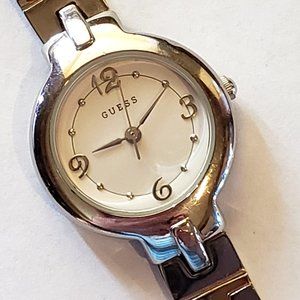 GUESS Two Tone Quartz Gold Silver Band White Face Easy to Read Ladies Watch